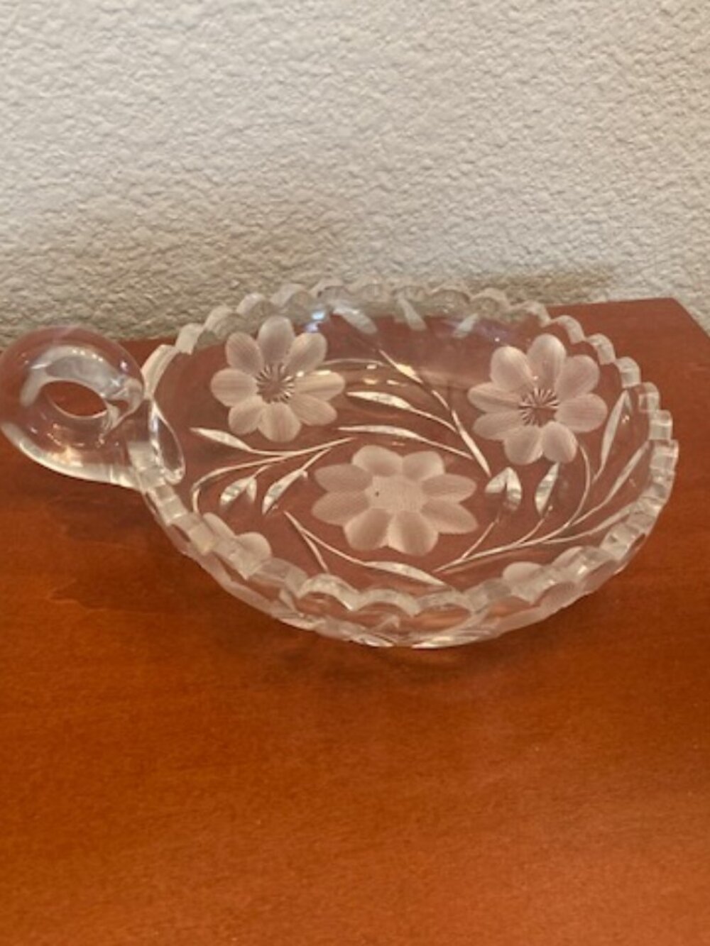 Vintage Heavy Etched Crystal Handled Bowl